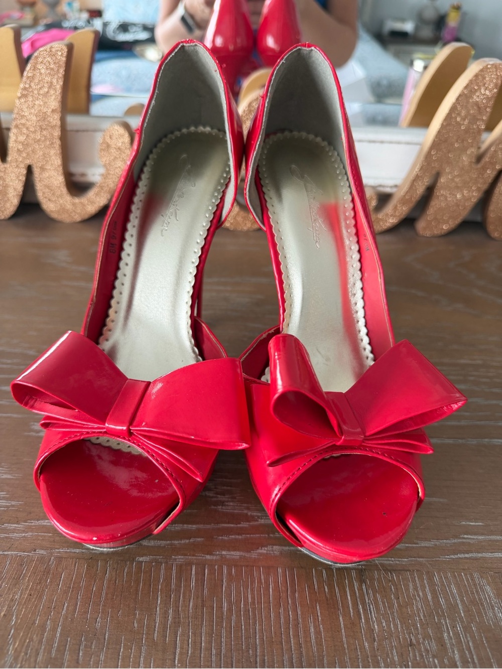 Johnathan Kayne Red Patent Peep-Toe Bow Heels
